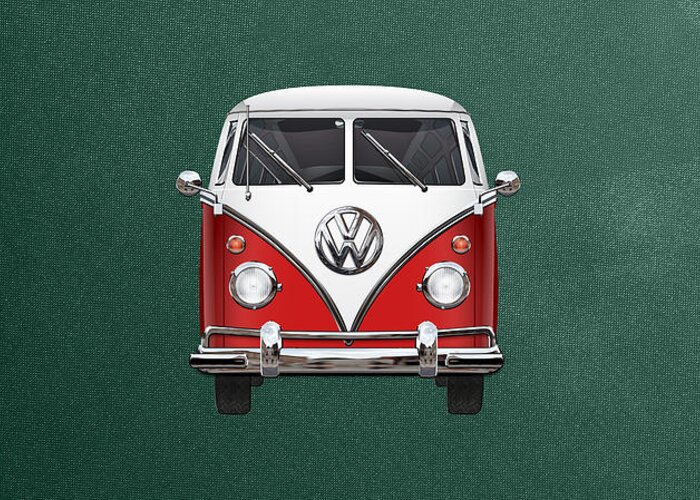 'volkswagen Type 2' Collection By Serge Averbukh Greeting Card featuring the photograph Volkswagen Type 2 - Red and White Volkswagen T 1 Samba Bus over Green Canvas by Serge Averbukh