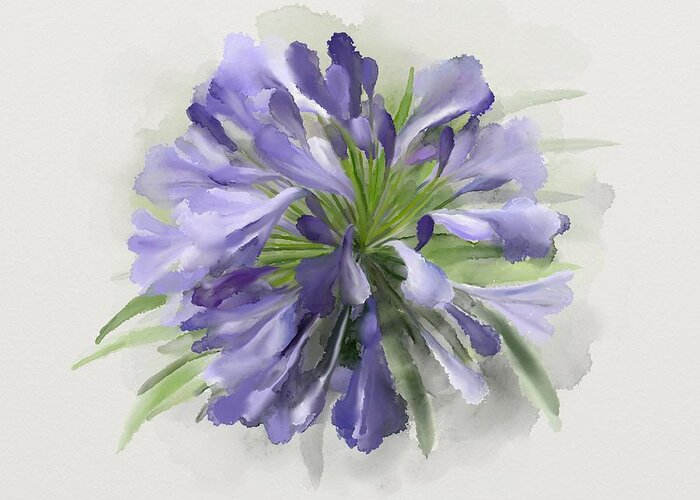 Blue Greeting Card featuring the painting Blue purple flowers by Ivana Westin