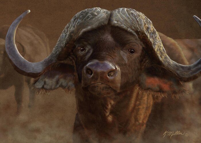 Cape Buffalo Greeting Card featuring the painting Cape Buffalo by Kathie Miller