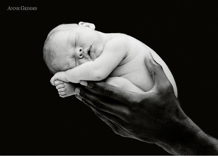 Black And White Greeting Card featuring the photograph Tony holding Georgia by Anne Geddes