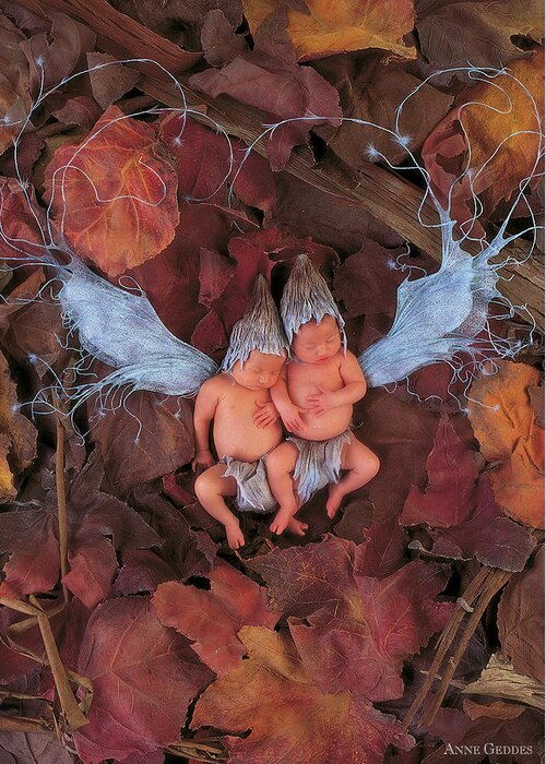 Autumn Greeting Card featuring the photograph Fall Leaf Fairies by Anne Geddes