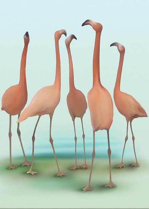 Drawing Greeting Card featuring the painting Flamingo Mingle by Ivana Westin