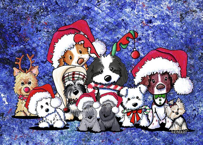 Christmas Greeting Card featuring the drawing KiniArt Christmas Party by Kim Niles aka KiniArt