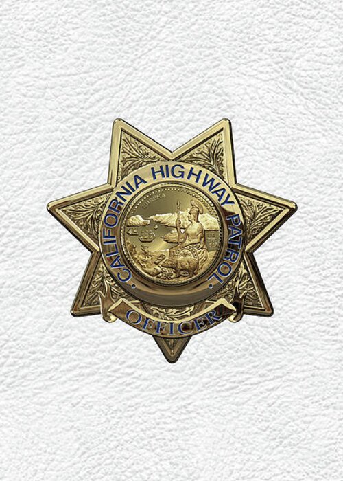 'law Enforcement Insignia & Heraldry' Collection By Serge Averbukh Greeting Card featuring the digital art California Highway Patrol - C H P Police Officer Badge over White Leather by Serge Averbukh