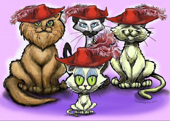 Cat Greeting Card featuring the digital art Cats in Red Hats #1 by Kevin Middleton