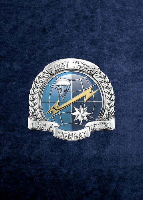 'military Insignia & Heraldry' Collection By Serge Averbukh Greeting Card featuring the digital art U. S. Air Force Combat Control Teams - Combat Controller C C T Badge over Blue Velvet by Serge Averbukh