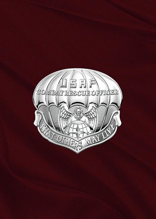 'military Insignia & Heraldry' Collection By Serge Averbukh Greeting Card featuring the digital art U. S. Air Force Combat Rescue Officer - C R O Badge over Maroon Felt by Serge Averbukh