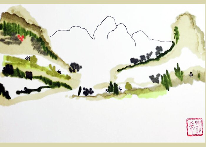 Sumi Greeting Card featuring the painting Shadow Mountain by Casey Shannon