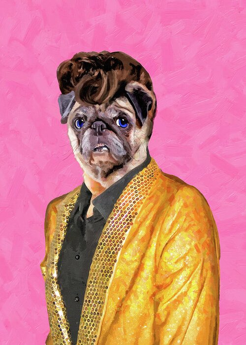 Pug Greeting Card featuring the digital art Elvis Pugsley - The King by Mark Tisdale