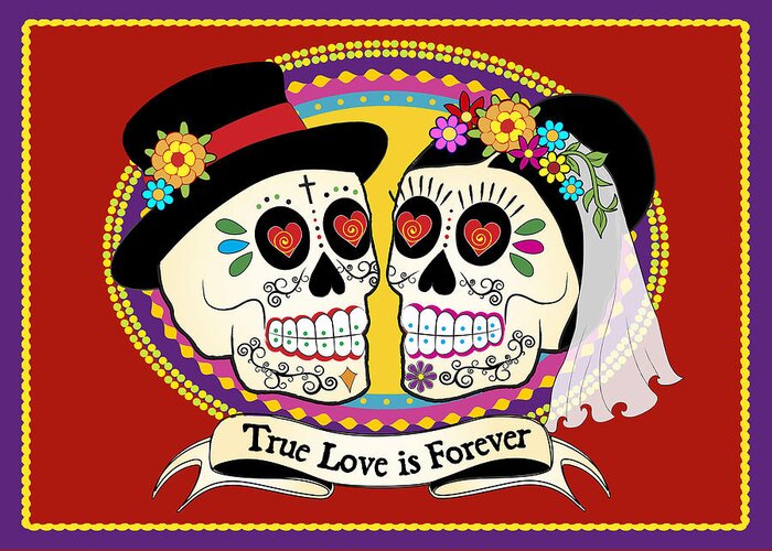 Sugar Skull Wedding Greeting Card featuring the digital art Los Novios Sugar Skulls by Tammy Wetzel