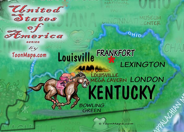 Kentucky Greeting Card featuring the digital art Kentucky Fun Map by Kevin Middleton