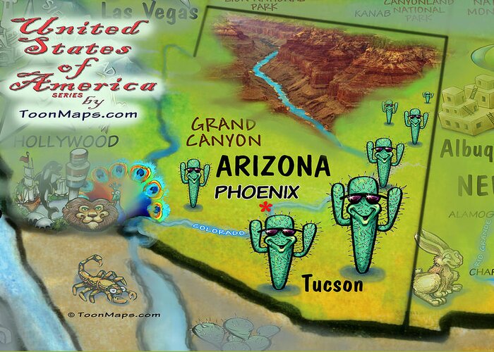 Arizona Greeting Card featuring the digital art Arizona Fun Map by Kevin Middleton
