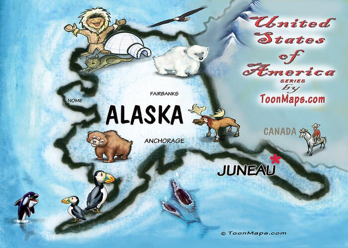 Alaska Greeting Card featuring the digital art Alaska Fun Map by Kevin Middleton
