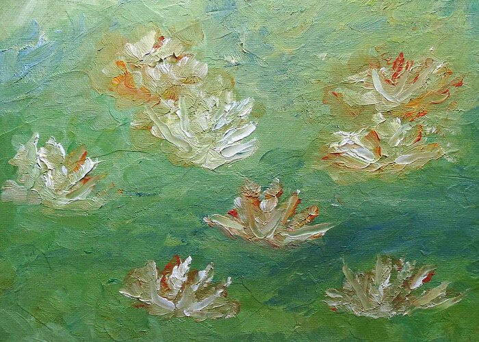Waterlily Greeting Card featuring the painting Waterlilies Abstract by Angeles M Pomata