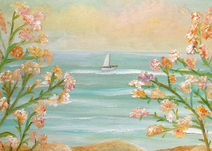 Seascape Greeting Card featuring the painting Those Splendid Summers by Angeles M Pomata