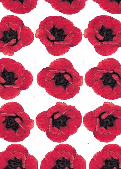Poppy Greeting Card featuring the painting Three Red Poppies by Cecely Bloom