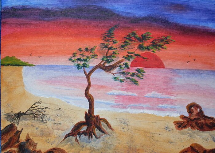 Sunset Greeting Card featuring the painting Aruba Sunset by Warren Thompson