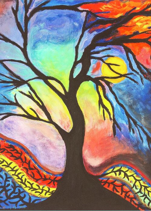 Tree Greeting Card featuring the painting As Above, So Below by Neslihan Ergul Colley
