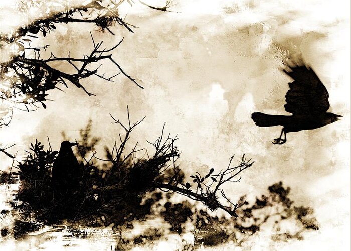 Crow Greeting Card featuring the photograph As the crow flies by Stoney Lawrentz