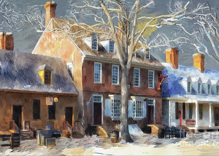 Colonial Williamsburg Greeting Card featuring the digital art As Winter Melts Into Spring by Lois Bryan