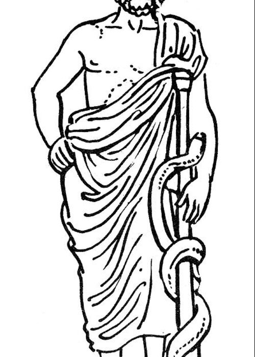 Ancient Greeting Card featuring the drawing Asclepius / Aesculapius by Granger