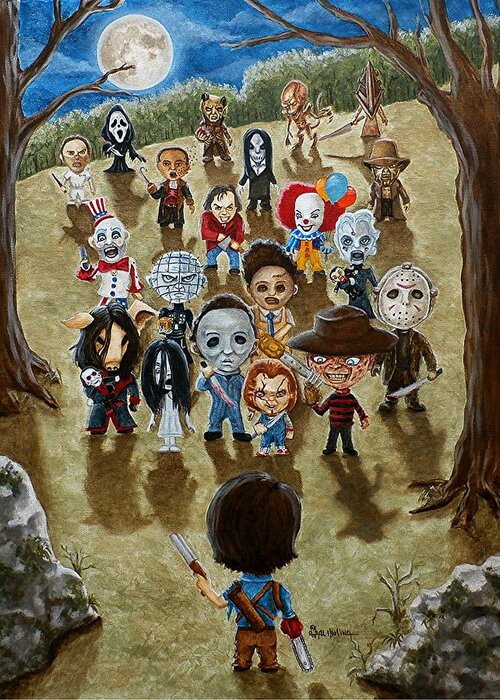 Horror Greeting Card featuring the painting Ash vs Everybody by Al Molina