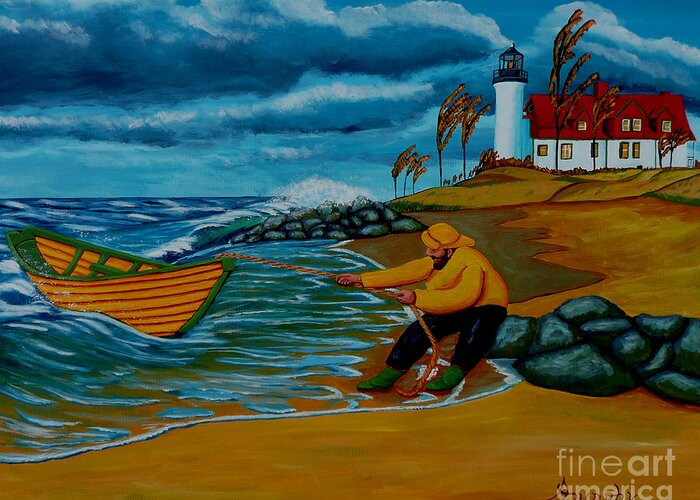 Beach Greeting Card featuring the painting Ashore At Last by Anthony Dunphy