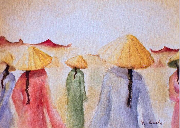 Painting Greeting Card featuring the painting Asian elegance by Angela Anelli