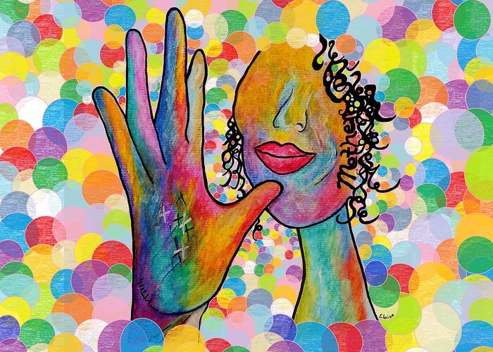 Asl Greeting Card featuring the painting ASL Mother on a Bright Bubble Background by Eloise Schneider Mote