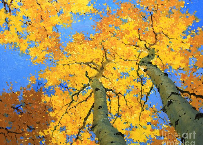 Nature Greeting Card featuring the painting Aspen Sky High by Gary Kim
