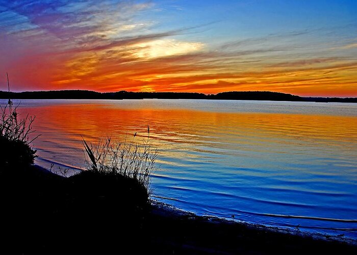 Sunset Greeting Card featuring the photograph Assawoman Bay at sunset by Bill Jonscher