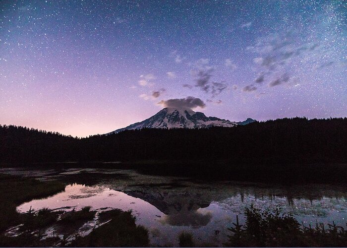 Mount Rainier Greeting Card featuring the photograph Astro Mountain by Kristopher Schoenleber