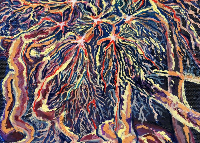 Biology Greeting Card featuring the painting Astrocytes Microbiology Landscapes Series by Emily McLaughlin