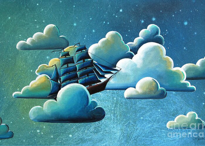 Flying Ship Greeting Card featuring the painting Astronautical Navigation by Cindy Thornton