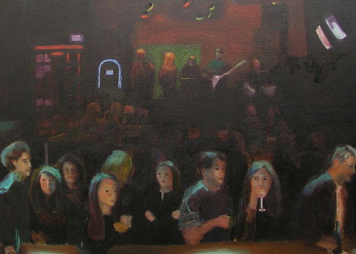 Tavern Greeting Card featuring the painting At the Bar by Gail Eisenfeld