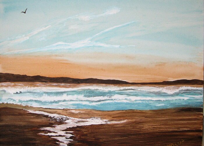 Landscape Greeting Card featuring the painting At the Beach by Maris Sherwood