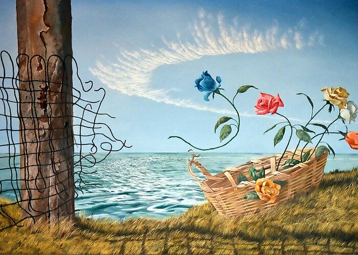 Flower Greeting Card featuring the painting At the end of the fence I am free by Christopher Shellhammer