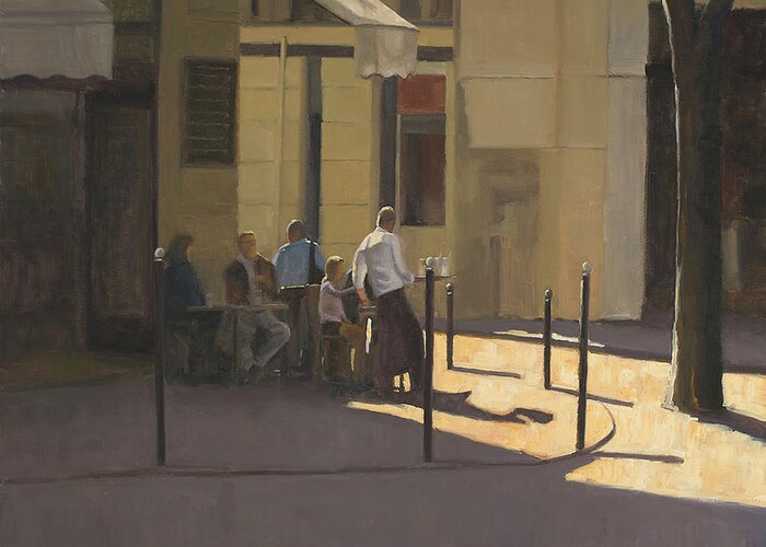 Cafe Greeting Card featuring the painting At the Street Cafe by Tate Hamilton