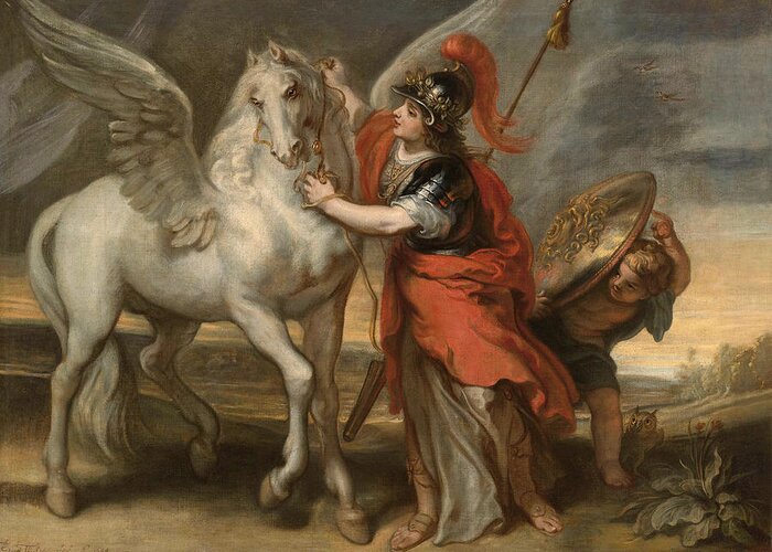 Theodoor Van Thulden Greeting Card featuring the painting Athena and Pegasus by Theodoor van Thulden