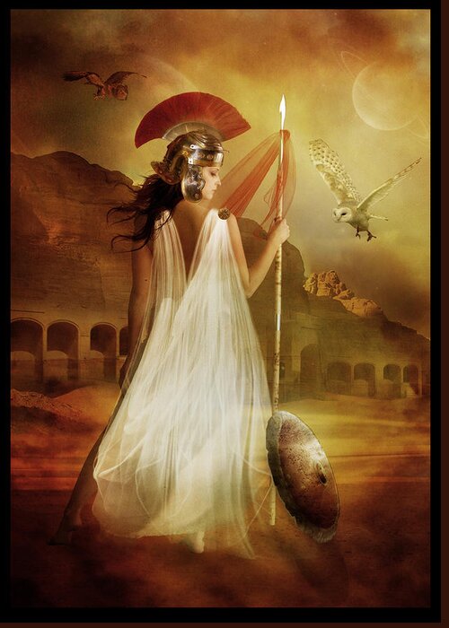 Woman Red Greeting Card featuring the digital art Athena by Karen Howarth