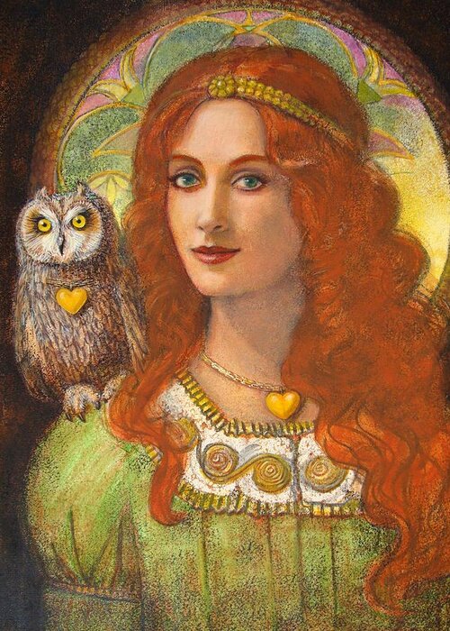 Athena Greeting Card featuring the painting Athena and her Owl- Wise Ones by Sue Halstenberg