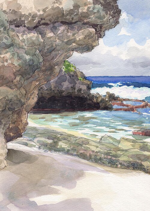 Atiu Greeting Card featuring the painting Atiu, Tumai Beach by Judith Kunzle