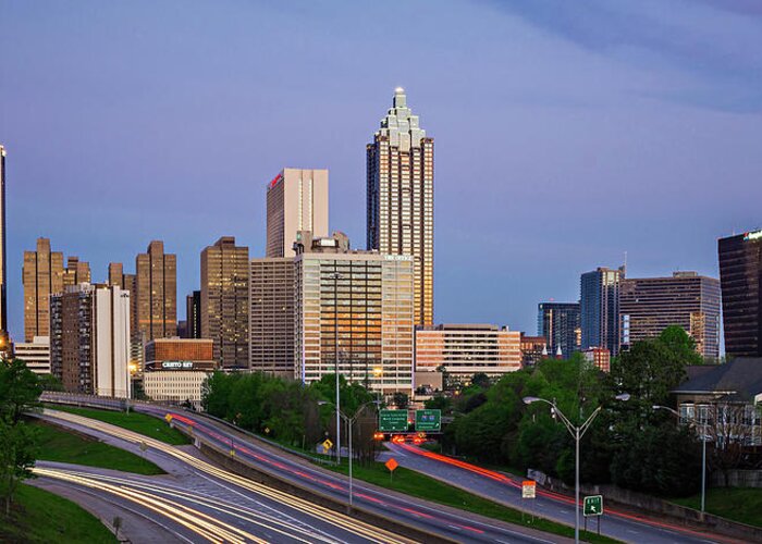 Skyline Greeting Card featuring the photograph Atlanta Georgia City Skyline Early Morning by Alex Grichenko