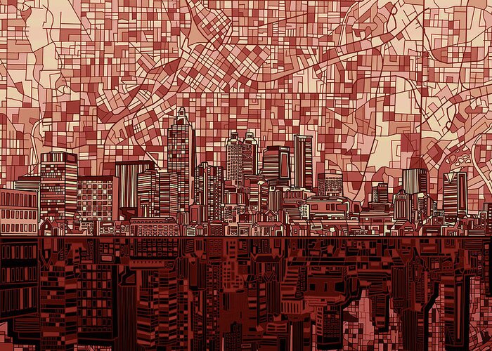 Atlanta Greeting Card featuring the digital art Atlanta Skyline Abstract Deep Red by Bekim M