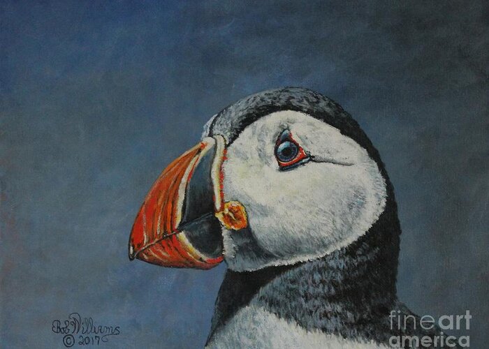 Puffin Greeting Card featuring the painting Atlantic Puffin by Bob Williams