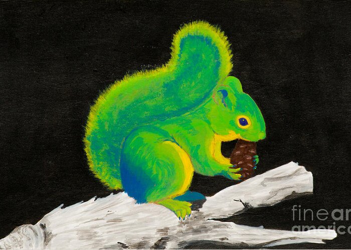 Squirrel Greeting Card featuring the painting Atomic Squirrel by Stefanie Forck