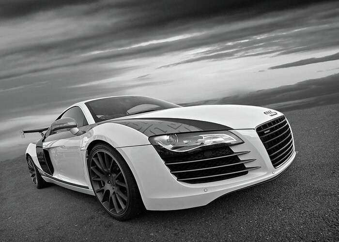 Audi R8 Greeting Card featuring the photograph Audi R8 in Black and White by Gill Billington