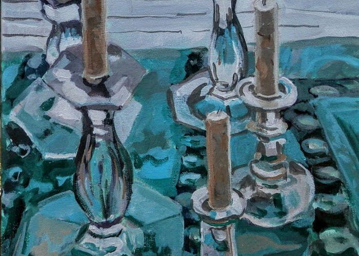 Glass Candle Sticks Greeting Card featuring the painting Aunt Mary's Antique Glass by Martha Tisdale