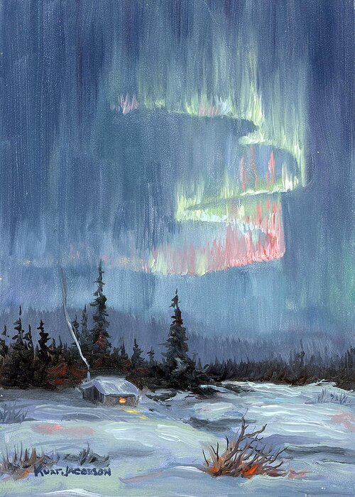 Aurora Borealis Greeting Card featuring the painting Aurora Lights by Kurt Jacobson