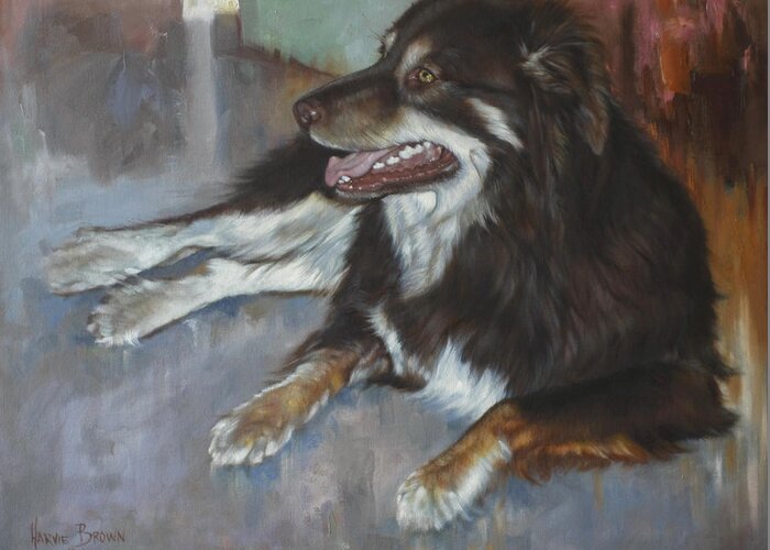 Dog Greeting Card featuring the painting Aussie by Harvie Brown